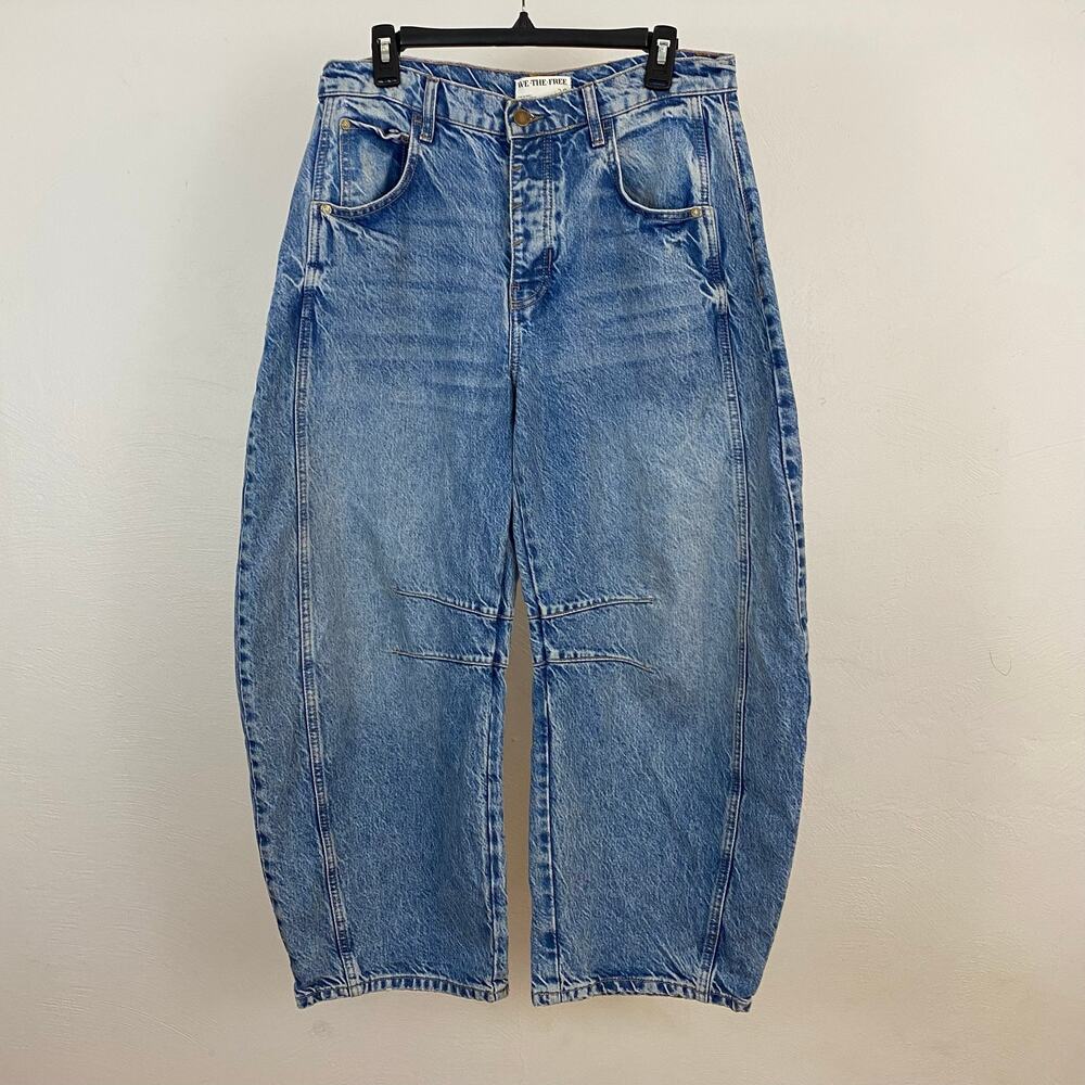 We The Free People Good Luck Mid-Rise Barrel Jeans - Ultra Light Beam - Size 28